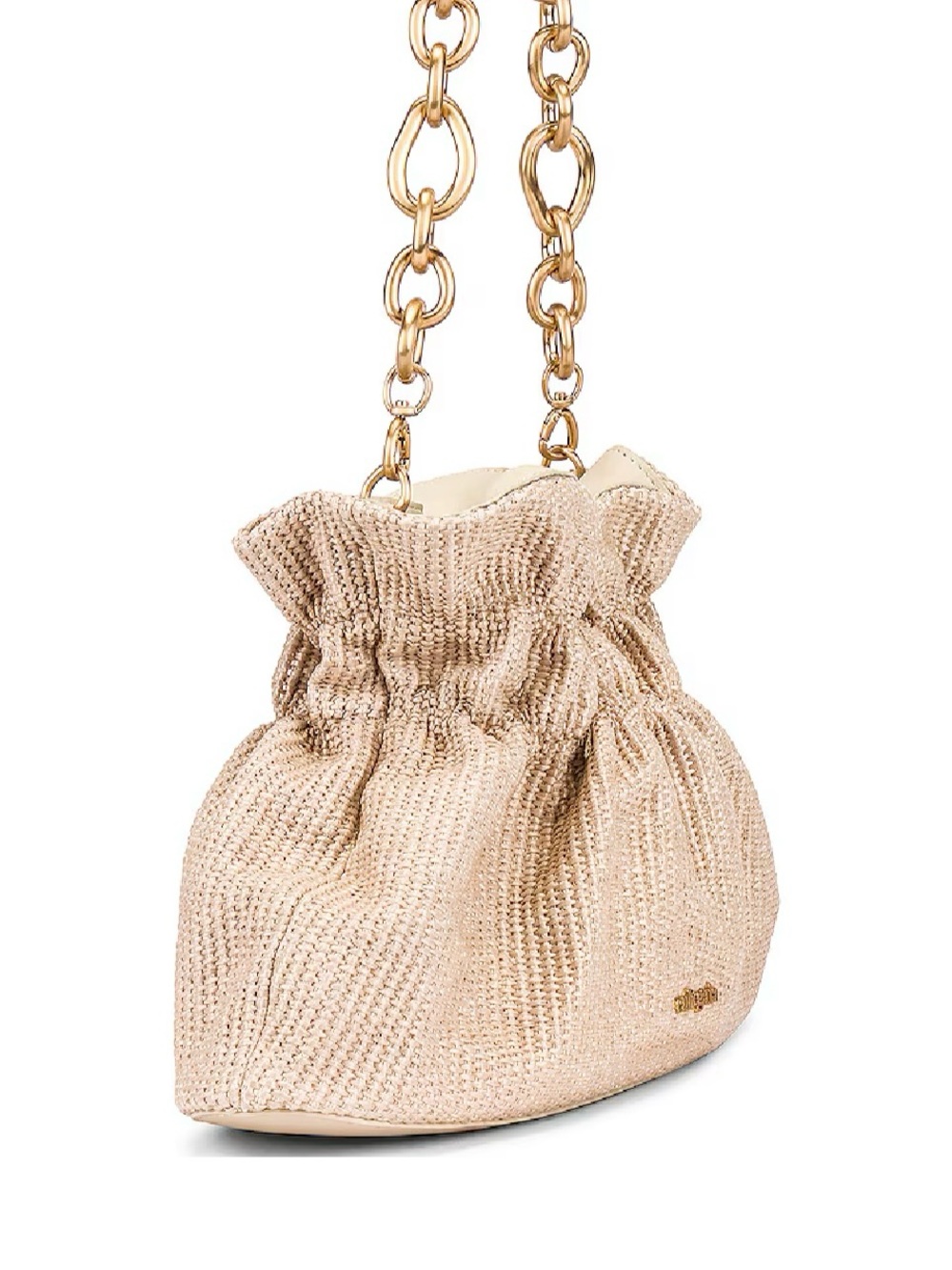 Cult Gaia Bara Mini Shoulder Bag Cream Beige Sand Gold Chain Ruched Clutch Purse